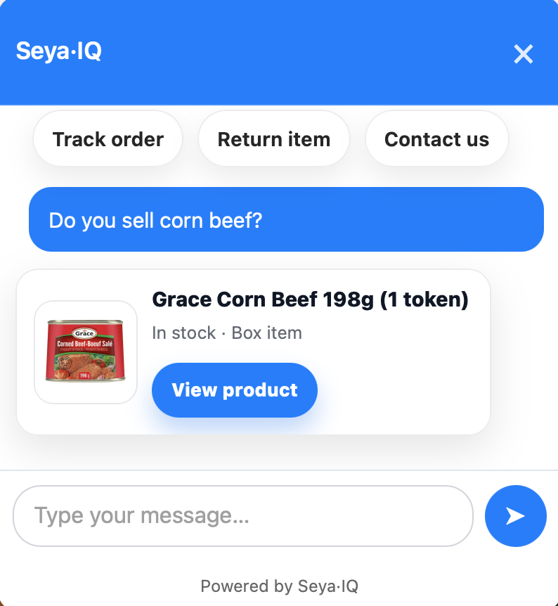 WooCommerce product card inside chat